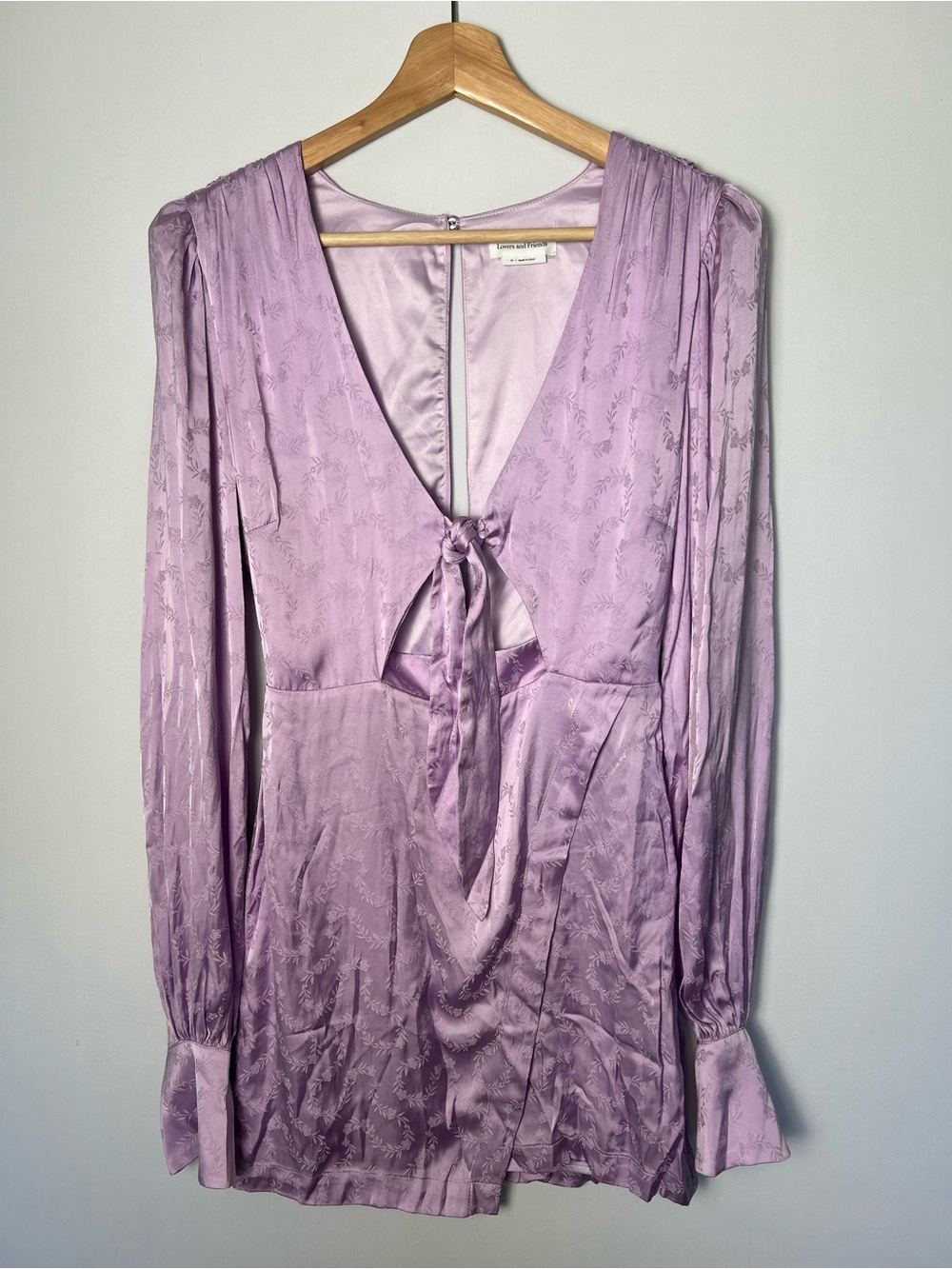 Lovers + Friends Elaine Satin Mini Dress Lilac Purple Floral Tie Front Lined XS - Picture 3 of 12